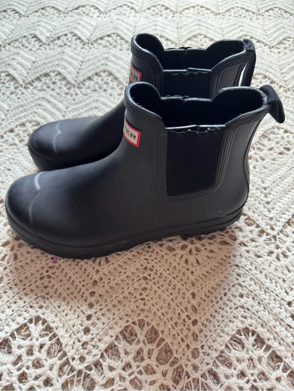 Hunter Matte Black Chelsea Waterproof Rubber Ankle Rain Boots Size 9 Gardening